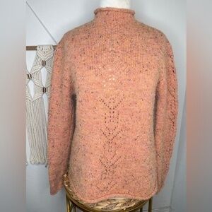 Sundance Knit Pointel Coral Peach Multi Flecked Longsleeve Mockneck sweater